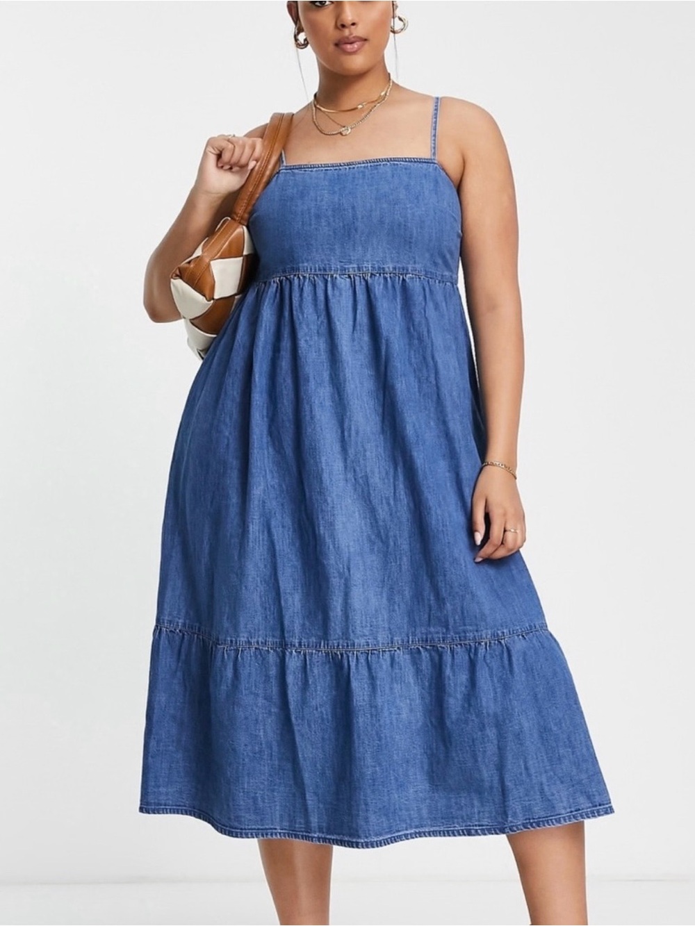 ASOS Denim Blue Spaghetti Strap Midi Dress